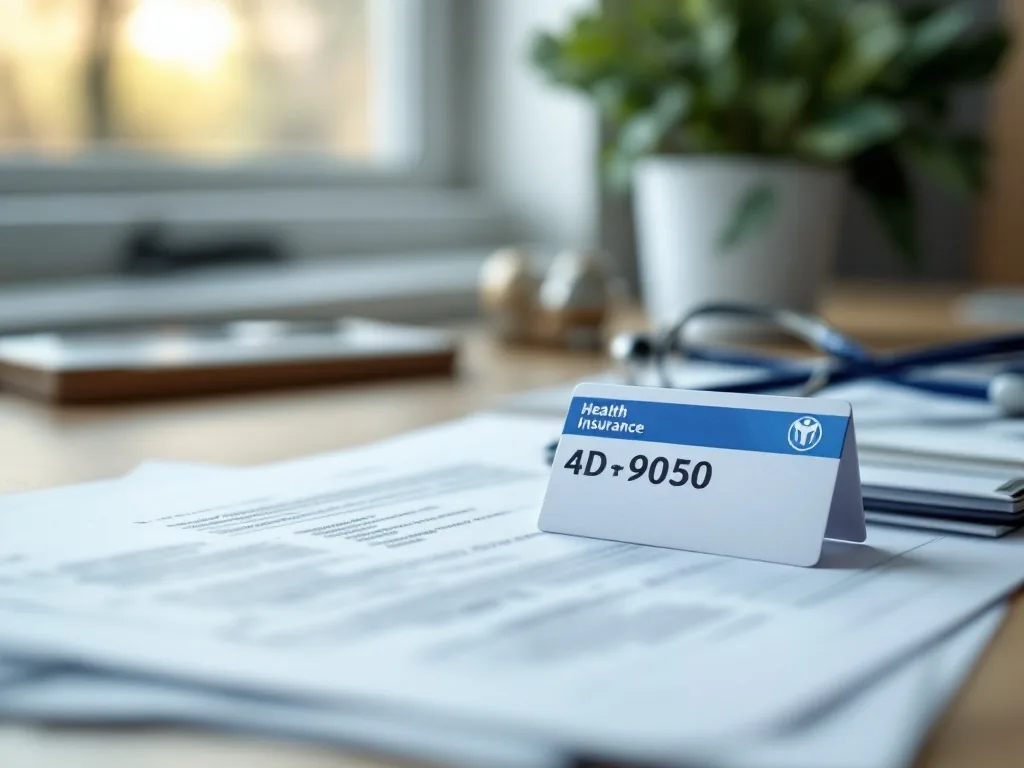 an elderly patient's hospital admission documents and a health insurance card laid out on a desk, soft daylight from a window, calm still-life, shallow depth of field, editorial photography