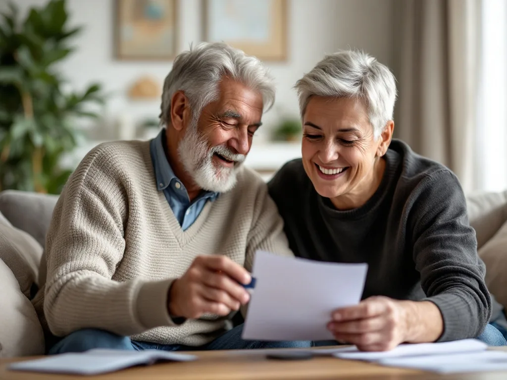 elderly parent and adult child reviewing bank card application at home
