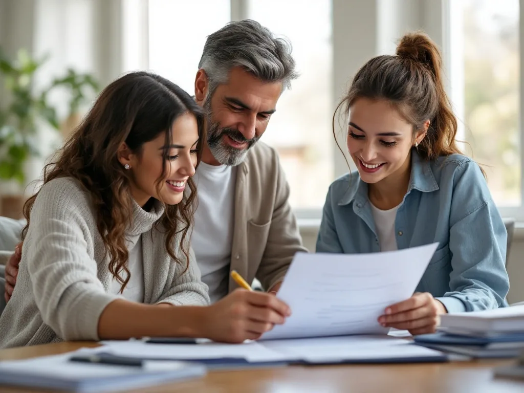 family organizing medical expense application documents at home