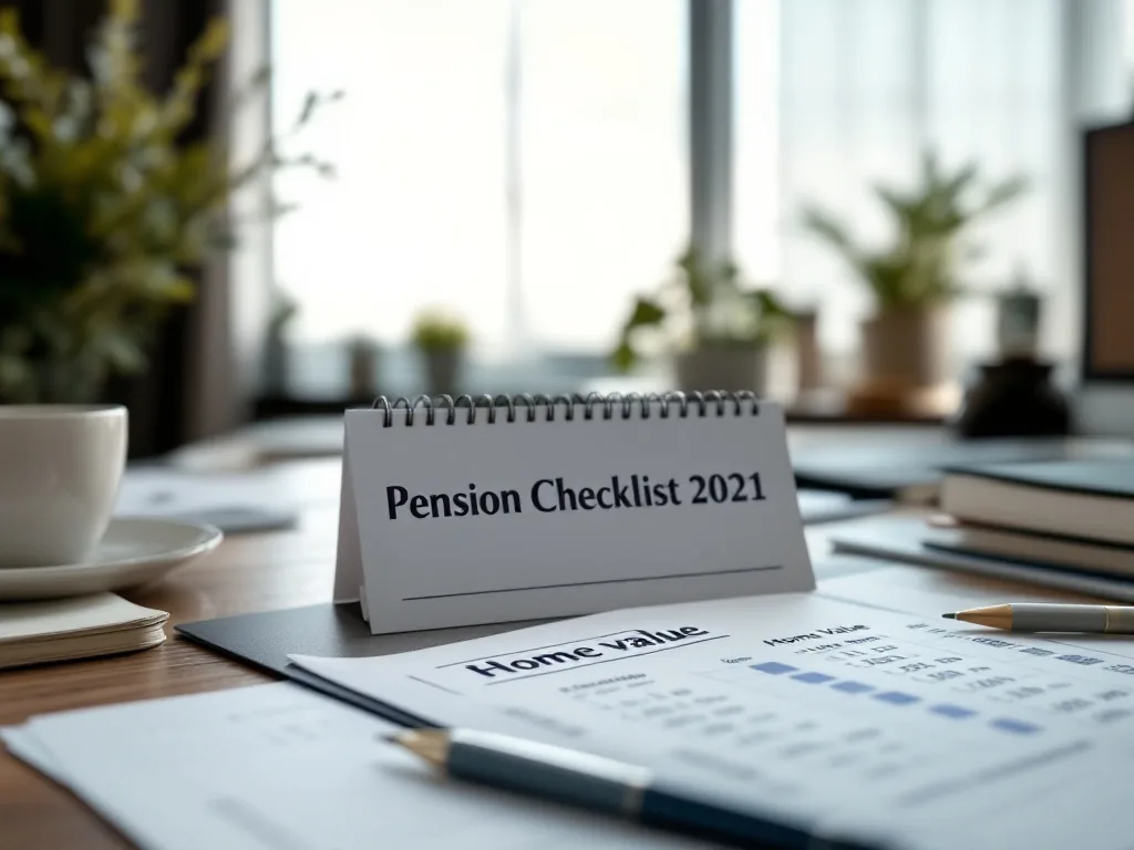 official pension checklist with calendar dates and home value notes on desk, Korean retirement planning, realistic editorial photo