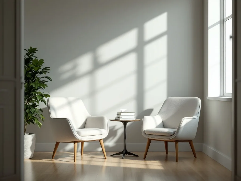 quiet consultation room with two chairs, document folder and gentle daylight, no people, respectful healthcare editorial photography