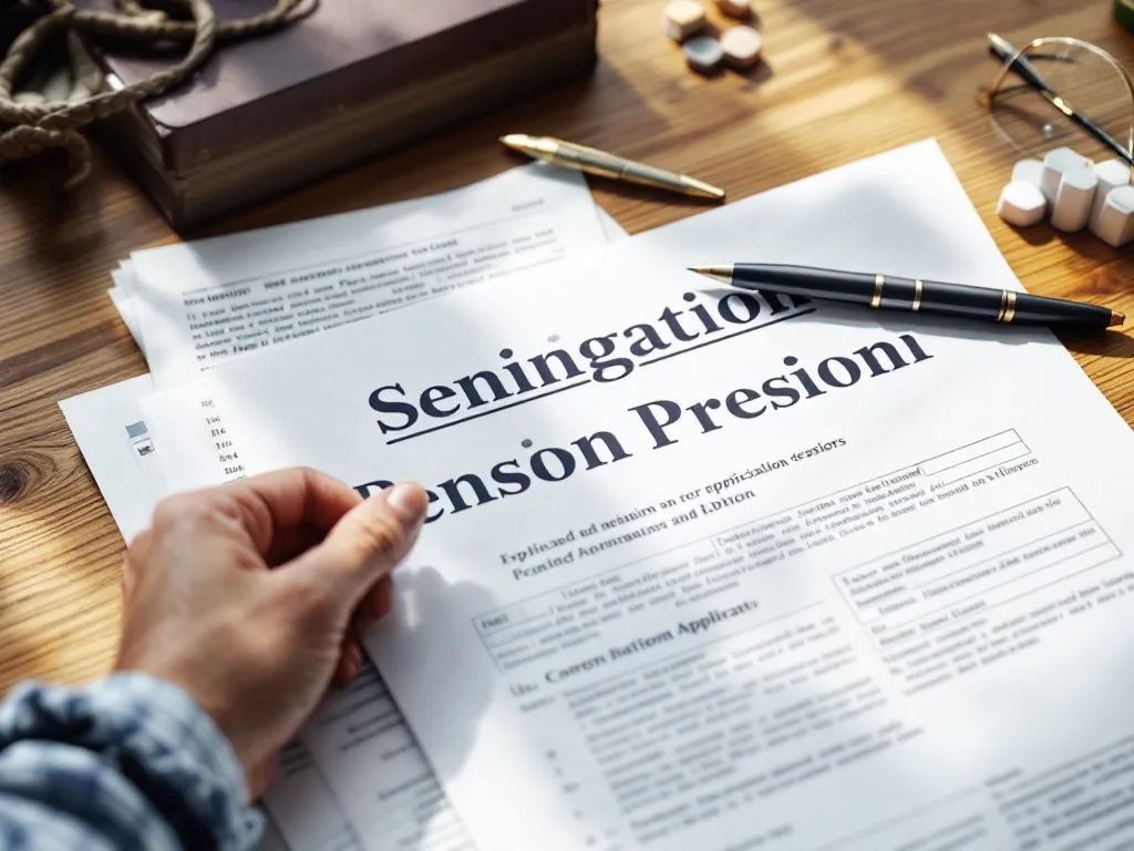 senior pension card application documents on desk
