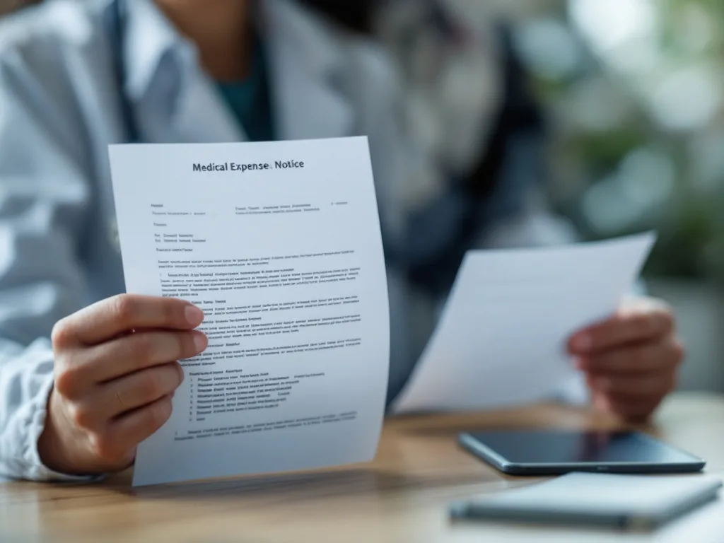 adult child comparing medical expense refund notice, insurance claim paper, and public health benefit checklist | 의료비 환급 안내문과 보험 청구서, 공공지원 체크리스트를 나눠 보는 장면