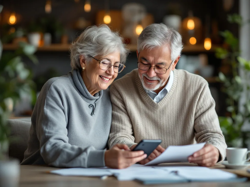 senior parent and adult child checking health insurance refund notice, smartphone authentication, and bankbook together | 부모님과 가족이 환급 안내문·휴대폰 인증·통장을 함께 확인하는 장면