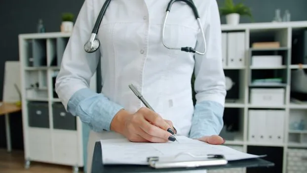 adult child writing parent hospital list and medicine schedule beside medical aid card and phone call memo, warm realistic Korean senior care photo | 의료급여 상담 전 병원·약 내역을 메모하는 장면